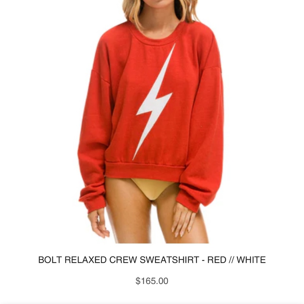 Aviator Nation BOLT STITCH RELAXED CREW SWEATSHIRT - RED // WHITE Sweatshirt XS